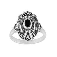 Sterling Silver 0.30ct Black Onyx & Marcasite Art Deco Ring