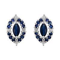 Sterling Silver 1.00ct Natural Blue Sapphire & 3.2pt Diamond Cluster Stud Earrings
