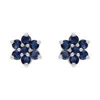 Sterling Silver 1.55ct Natural Blue Sapphire Classic Cluster Stud Earrings