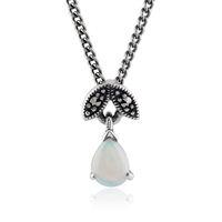 Sterling Silver 0.20ct Opal & Marcasite October 45cm Necklace