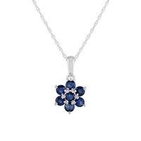 Sterling Silver 1.41ct Natural Blue Sapphire Floral Cluster Pendant on Chain