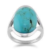 Sterling Silver 8.50ct Turquoise Cabochon Oval Half Bezel Single Stone Ring