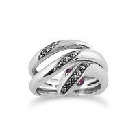 Sterling Silver Art Nouveau Ruby & Marcasite Snake Ring