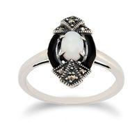 sterling silver 026ct opal 8pt marcasite art deco ring