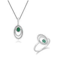 sterling silver emerald 45cm necklace ring set