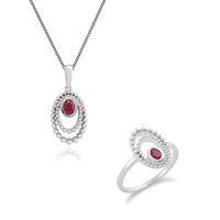 Sterling Silver Ruby 45cm Necklace & Ring Set