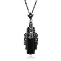 Sterling Silver 2.31ct Black Onyx & 0.13ct Marcasite Art Deco 45cm Necklace