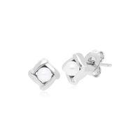 Sterling Silver Pearl Square Crossover Stud Earrings