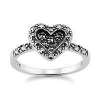 Sterling Silver 0.32ct Pave Set Marcasite Heart Style Ring