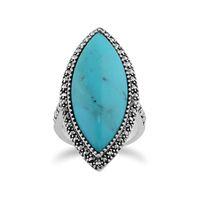 Sterling Silver Art Deco Turquoise & Marcasite Statement Ring