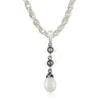 Sterling Silver 2.00ct Freshwater Pearl & 0.14ct Marcasite Pendant on 45cm Chain