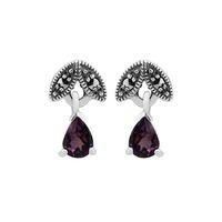 Sterling Silver 0.24ct Amethyst & Marcasite February Stud Earrings