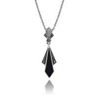 Sterling Silver Black Onyx, Mother of Pearl & Marcasite Art Deco 45cm Necklace