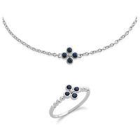 Sterling Silver Sapphire Cluster 19cm Bracelet & Ring Set