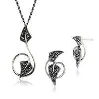 sterling silver genuine marcasite art nouveau stud earring 45cm neckla ...