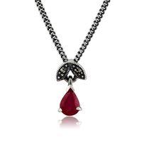 Sterling Silver 0.34ct Ruby & Marcasite July 45cm Necklace