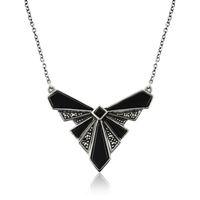 Sterling Silver 2.30ct Black Onyx & 0.12ct Marcasite Art Deco 45cm Necklace