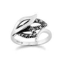 Sterling Silver 0.19ct Marcasite Art Nouveau Style Crown Ring