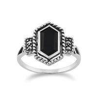 sterling silver 100ct black onyx 48pt marcasite art deco style ring
