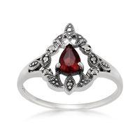 Sterling Silver Victorian 0.4ct Mozambique Garnet & Marcasite Ring