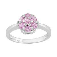 Sterling Silver 0.75ct Natural Pink Sapphire & Diamond Cluster Style Ring