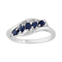 Sterling Silver 0.43ct Natural Sapphire & Diamond Contemporary Five Stone Ring