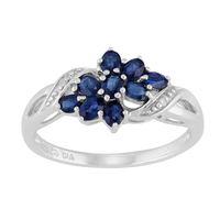 Sterling Silver 0.78ct Natural Blue Sapphire & Diamond Contemporary Cluster Ring