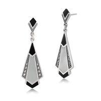 sterling silver black onyx mother of pearl marcasite drop earrings