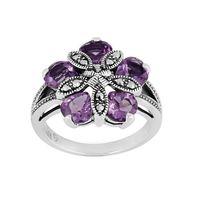 Sterling Silver 1.80ct Amethyst & Marcasite Cocktail Ring