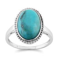 Sterling Silver 4.00ct Turquoise Cabochon Oval Bezel Set Single Stone Ring