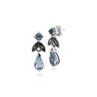 sterling silver 23ct sky blue topaz marcasite drop earrings