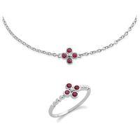 sterling silver ruby cluster 19cm bracelet ring set