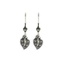 Sterling Silver 0.28ct Marcasite Art Nouveau Leaf Drop Earrings