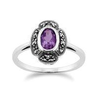 Sterling Silver 0.35ct Amethyst & 9pt Marcasite Art Deco Style Ring