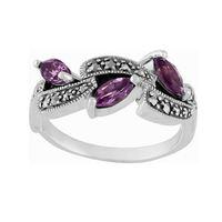 Sterling Silver 0.62ct Amethyst & Marcasite Art Nouveau Style Ring