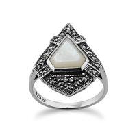 sterling silver 150ct mother of pearl 028ct marcasite art deco style r ...