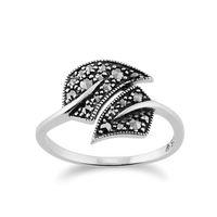 Sterling Silver 0.27ct Marcasite Art Nouveau Style Leaf Ring