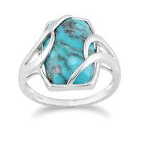 Sterling Silver 6.50ct Turquoise Cabochon Contemporary Baguette Ring