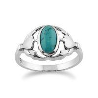 Sterling Silver Turquoise Cabochon Leaf Design Ring