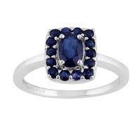 Sterling Silver 0.89ct Natural Blue Sapphire Classic Oblong Cluster Style Ring