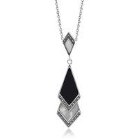 Sterling Silver 1.5ct Mother of Pearl, 2ct Onyx & 0.16ct Marcasite Art Deco 45cm Necklace