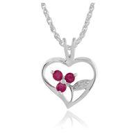 Sterling Silver 0.18ct Ruby Floral Heart Pendant on Chain