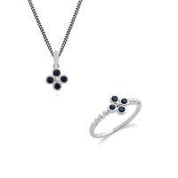 sterling silver sapphire cluster 45cm necklace ring set