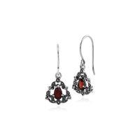 sterling silver 04ct mozambique garnet victorian style drop earrings