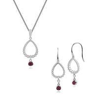 Sterling Silver Ruby Drop Earring & 45cm Necklace Set