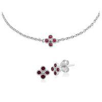 sterling silver ruby cluster stud earring 19cm bracelet set