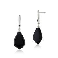 Sterling Silver 11.70ct Black Onyx & 3.2pt Black Spinel Art Deco Drop Earrings