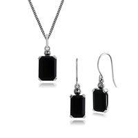 sterling silver art deco black onyx marcasite drop earring 45cm neckla ...