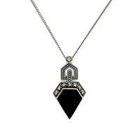 Sterling Silver 1.50ct Onyx & 0.13ct Marcasite Art Deco Style 45cm Necklace