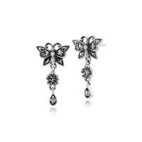 Sterling Silver 0.37ct Marcasite Butterfly Art Nouveau Drop Earrings